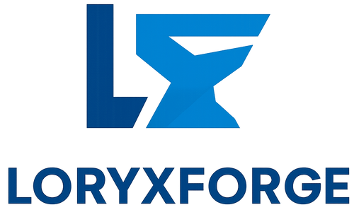 Create a unique color blue logo for LoryxForge